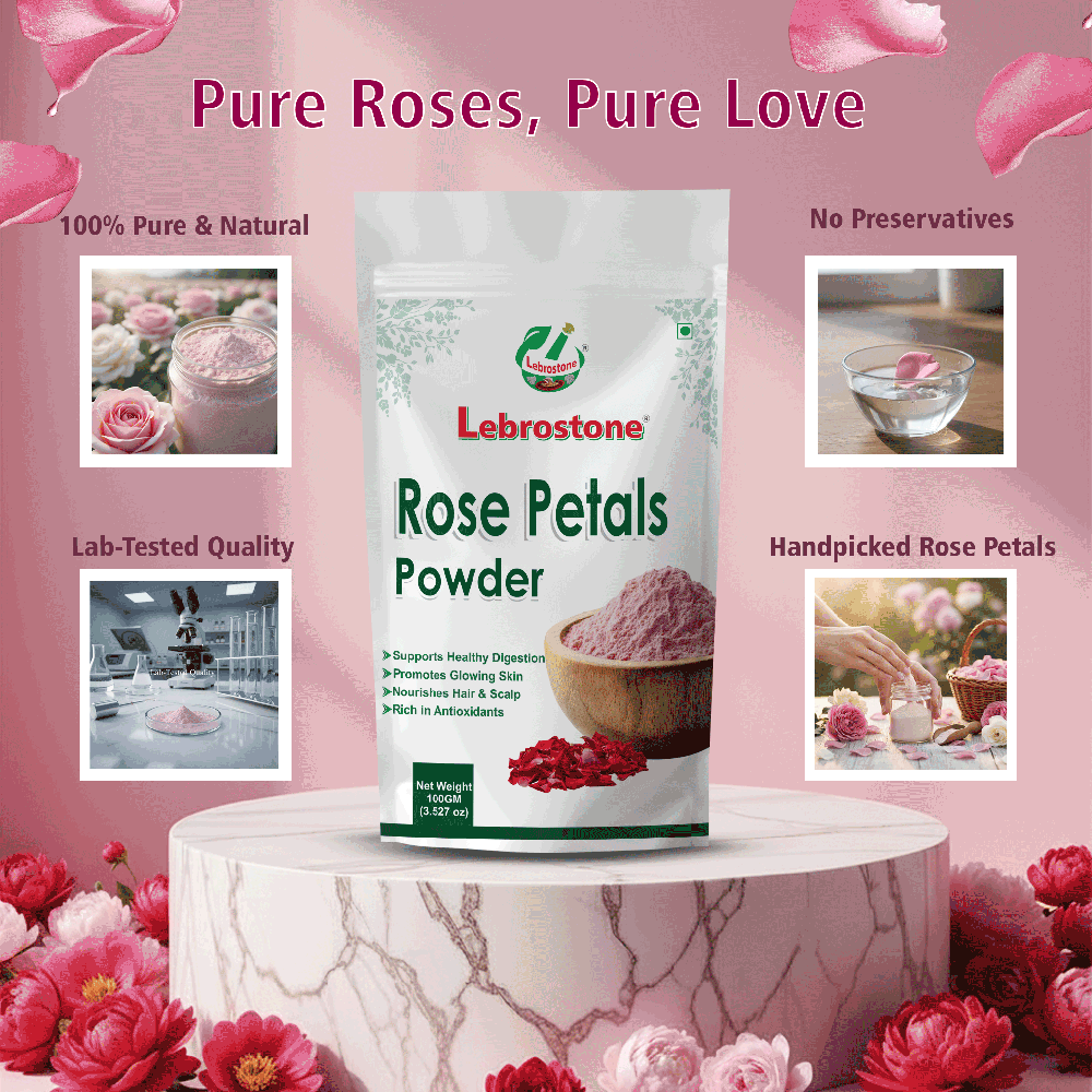 Lebrostone Herbal Rose Petals Powder Natural Skin Brightening, Hydration, Softening & Relaxation Support(100g)