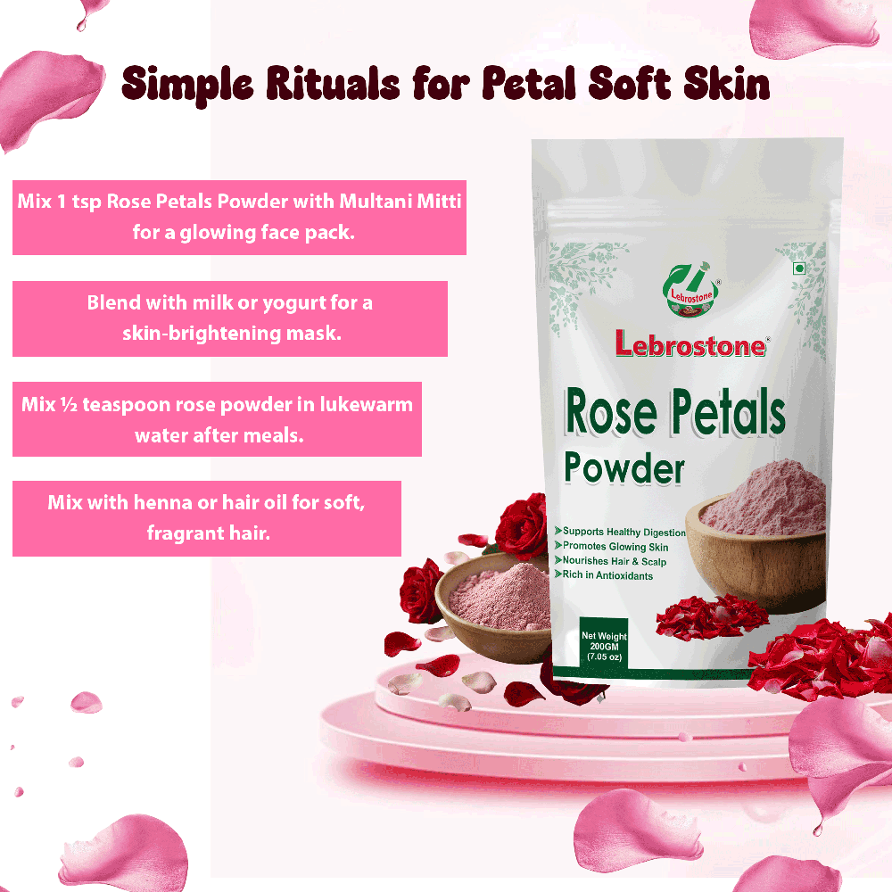 Lebrostone Herbal Rose Petals Powder  Natural Skin Brightening, Hydration, Softening & Relaxation Support(200g)