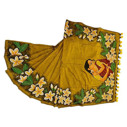 Kathgolap Hand Painted Khadi Saree