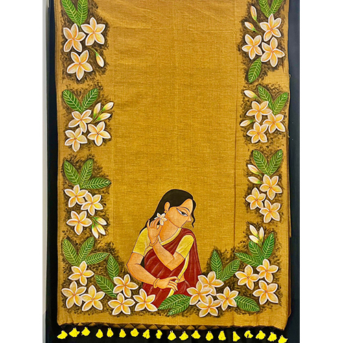 Kathgolap Hand Painted Khadi Saree