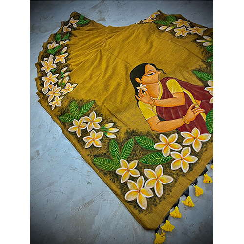 Kathgolap Hand Painted Khadi Saree