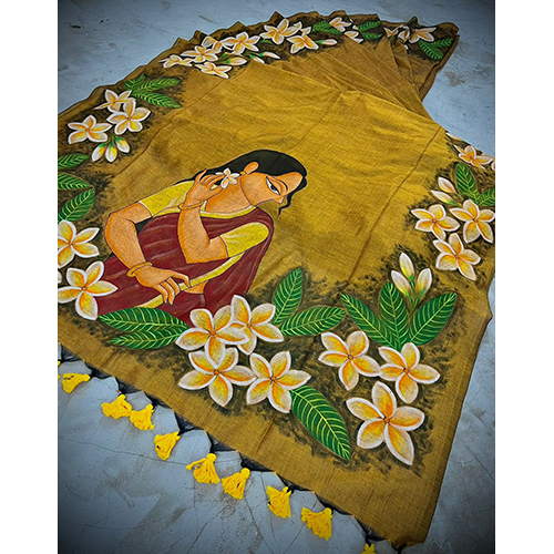 Kathgolap Hand Painted Khadi Saree
