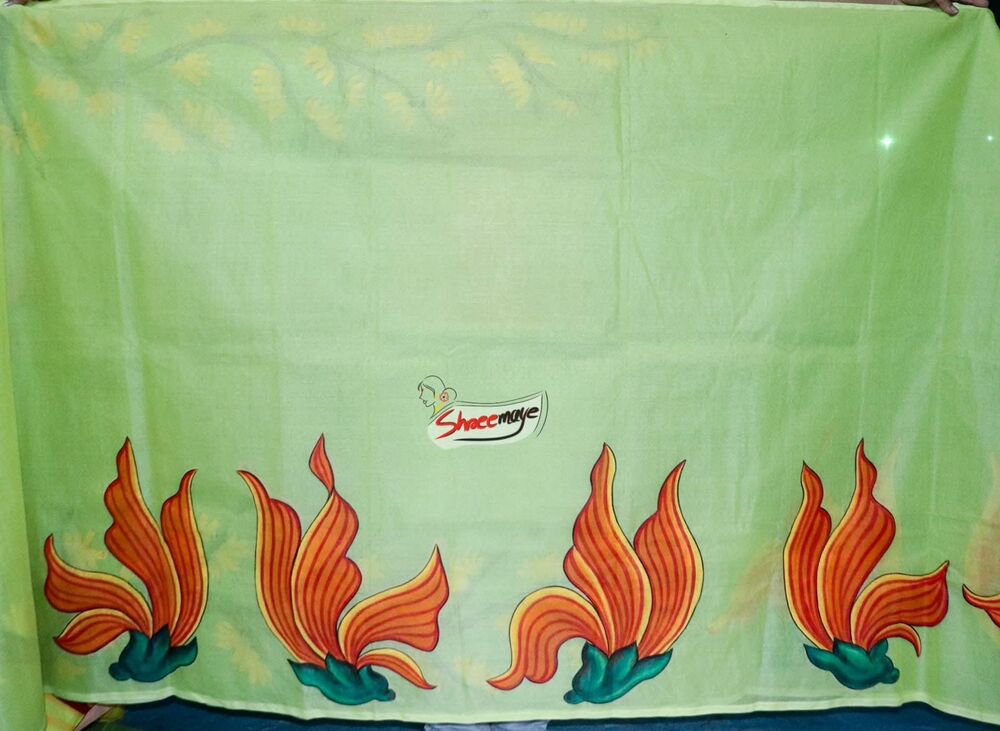 Green Polashboni Hand Painted Semi Tussar Saree