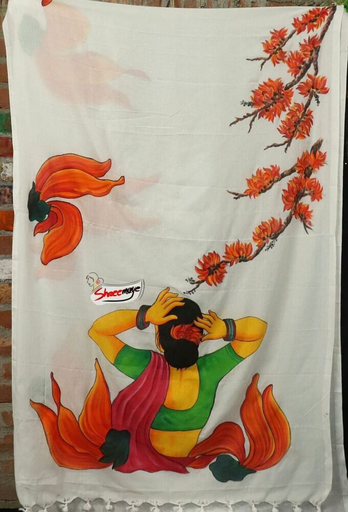 Sonajhuri Hand Painted Khadi Saree