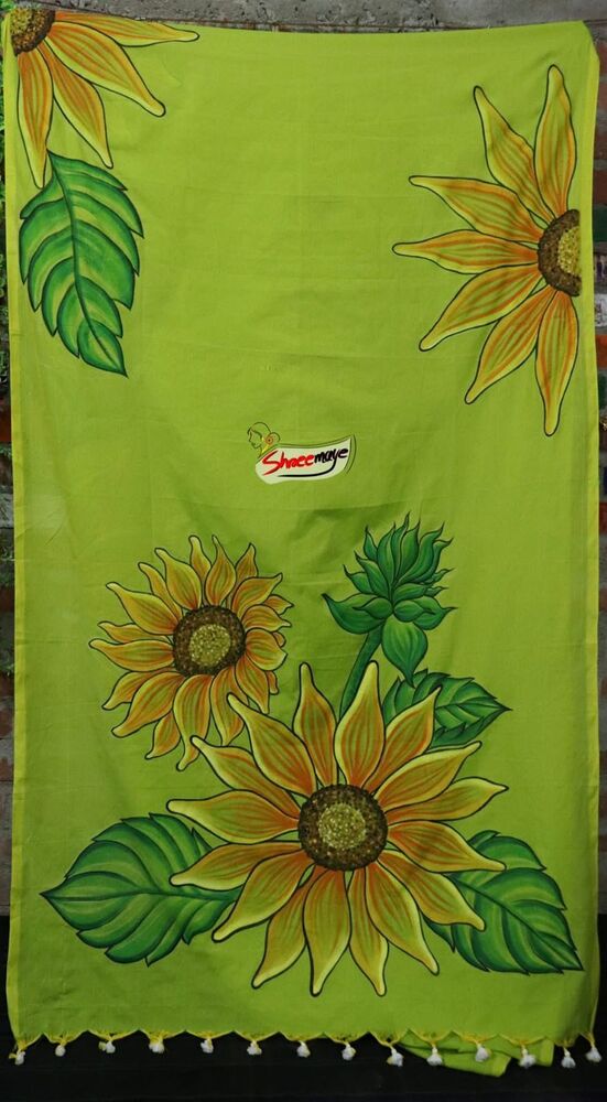 Sunflora Hand Painted Khadi Saree