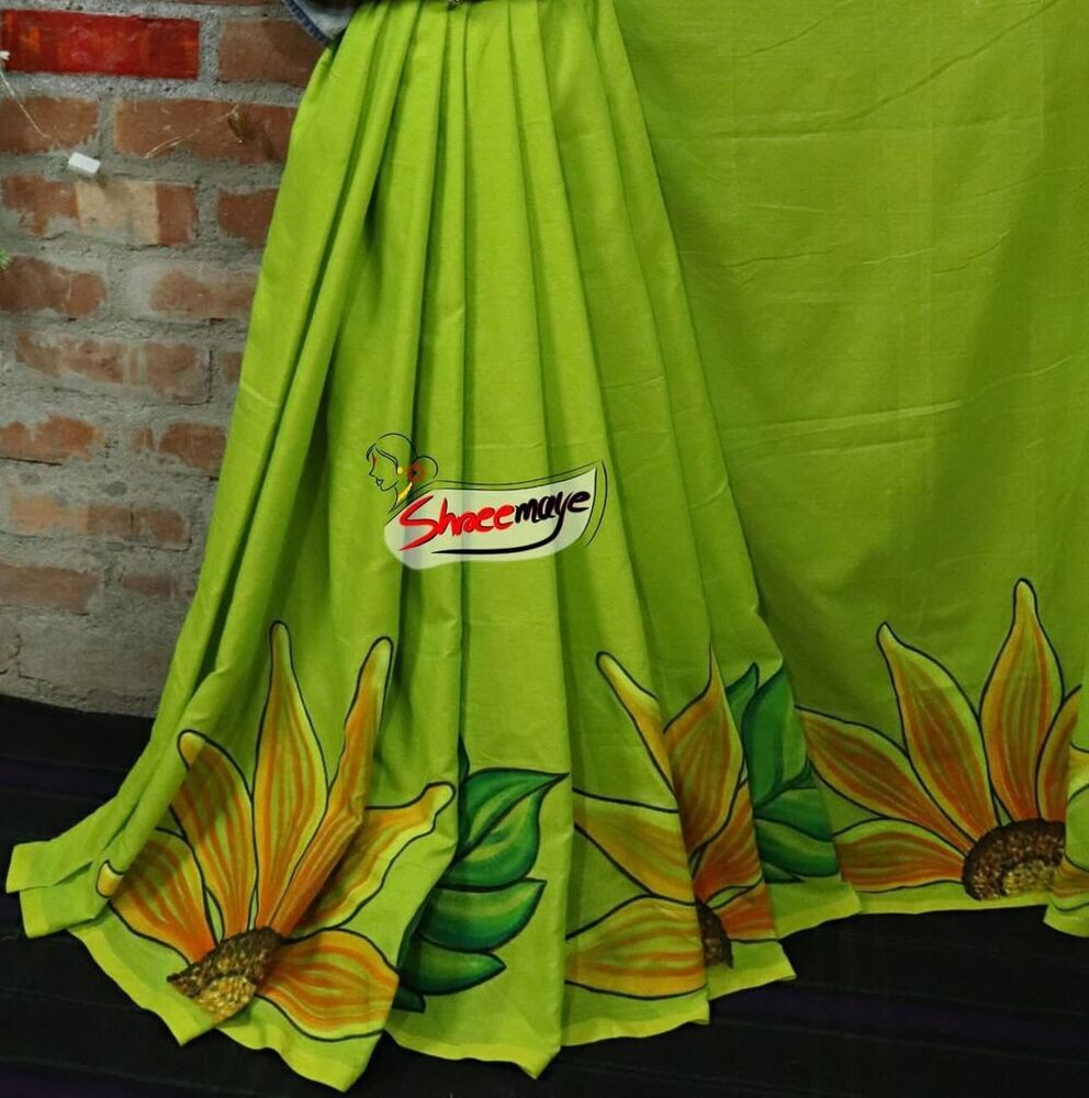 Sunflora Hand Painted Khadi Saree
