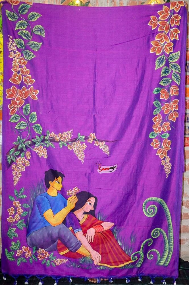 Kagoj Phool Hand Painted Khadi Saree