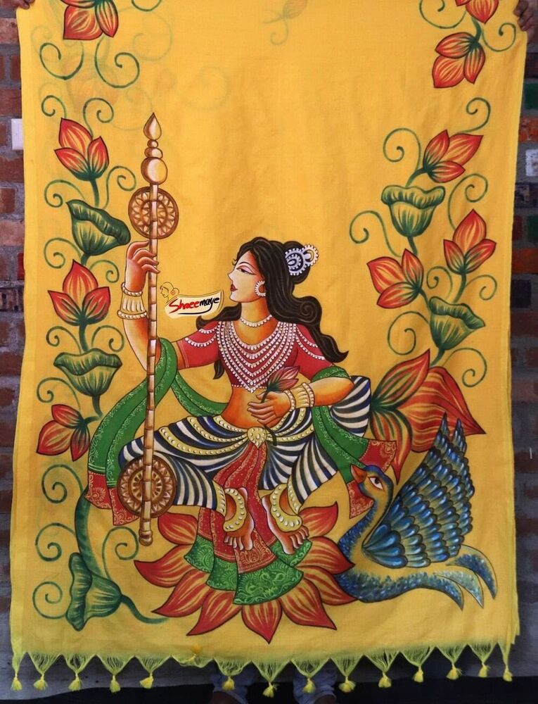 Veena Vadini Hand Painted Khadi Saree