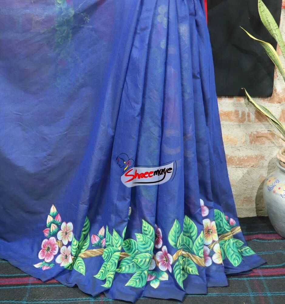 Radha Krishna Hand Painted Khadi Saree