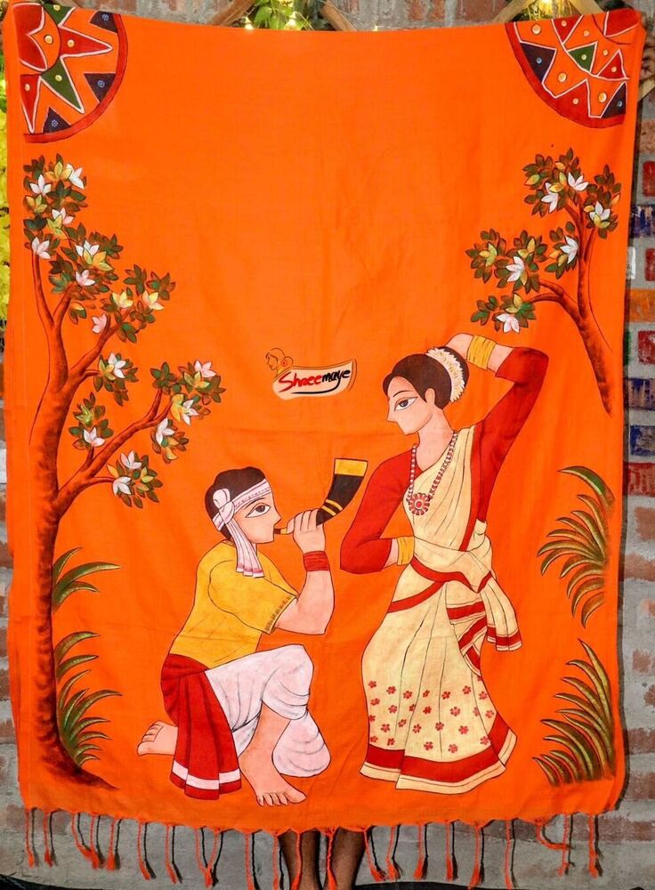 Bihu Hand Painted Khadi Saree