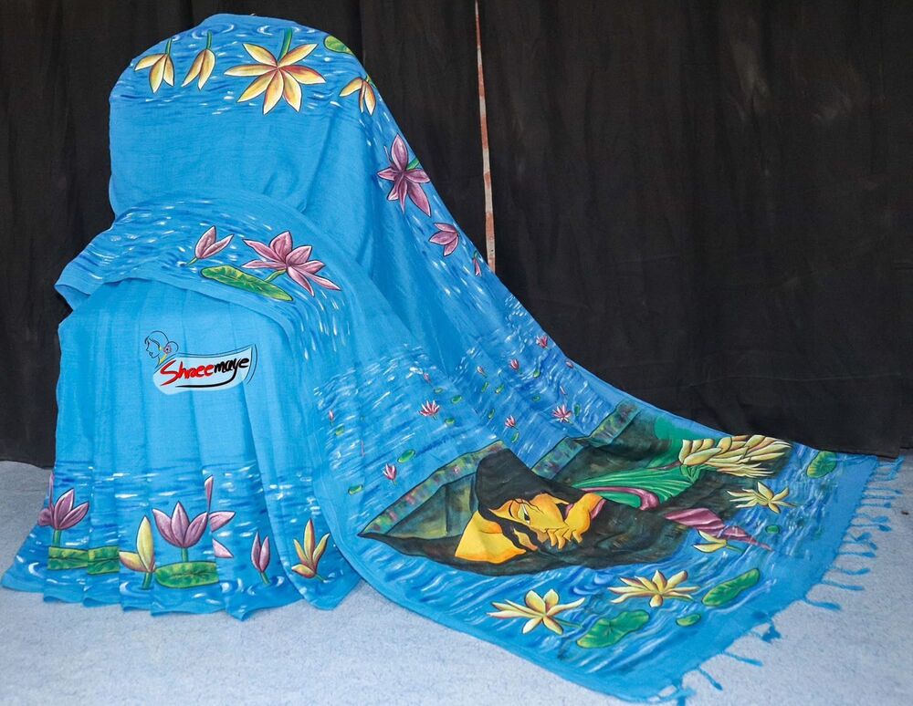 Shaluk Phool Hand Painted Khadi Saree