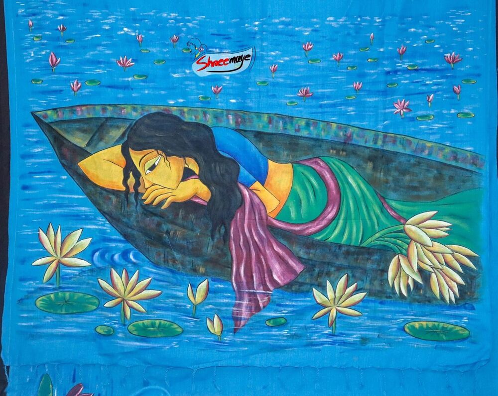 Shaluk Phool Hand Painted Khadi Saree