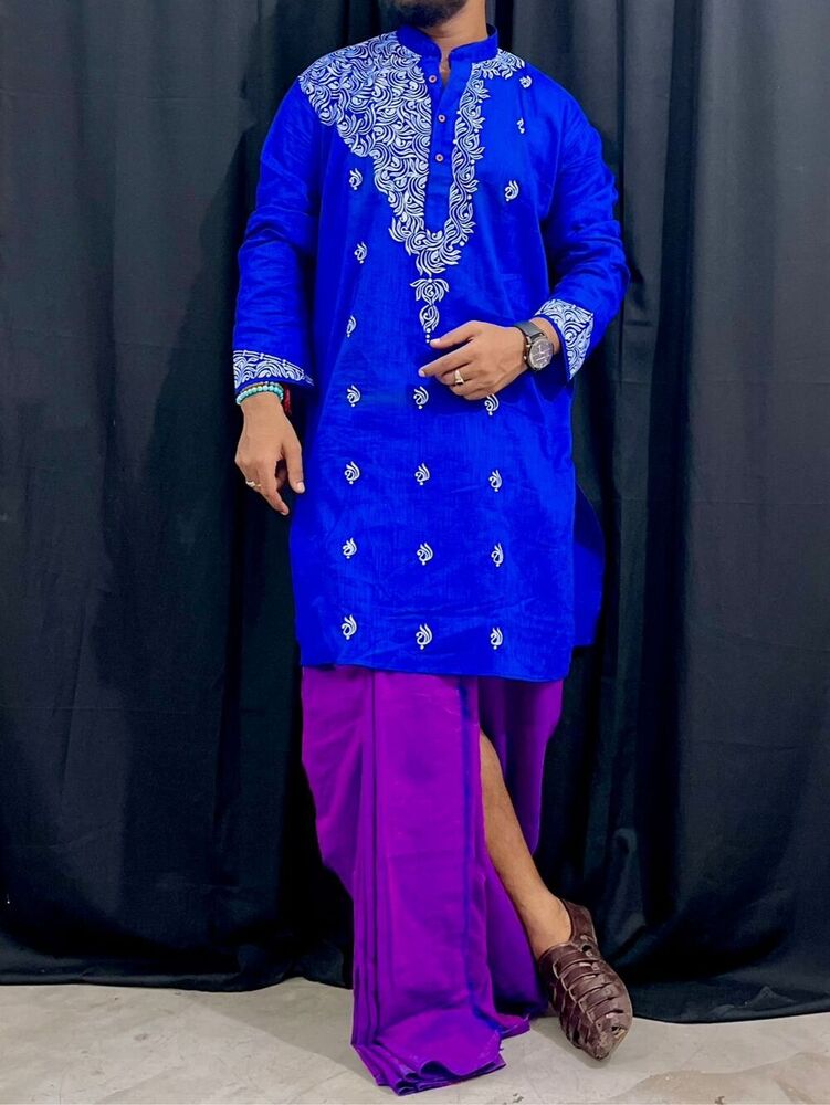 Blue Hand Painted Cotton Kurta