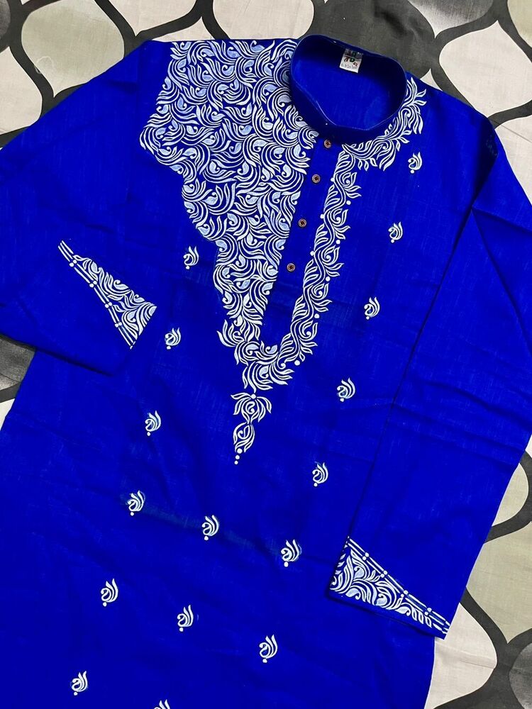 Blue Hand Painted Cotton Kurta