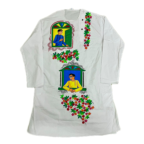 White Hand Painted Cotton Kurta