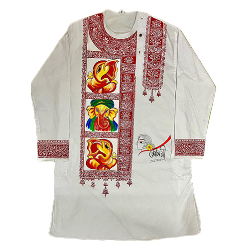 White Hand Painted Cotton Kurta