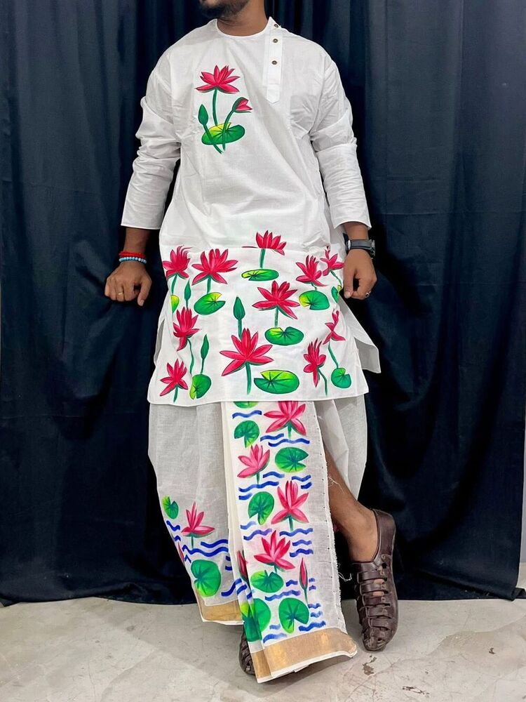 White Hand Painted Cotton Kurta