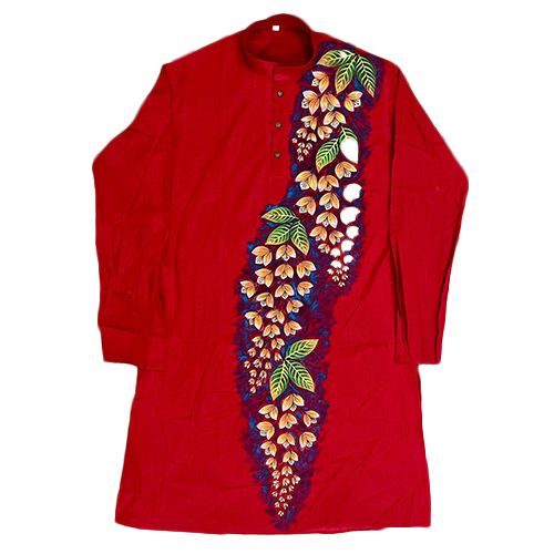 Red Hand Painted Cotton Kurta