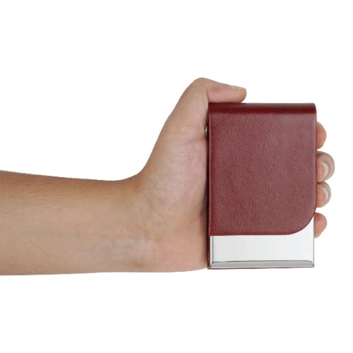 PU Leather & Stainless Steel Flip-Open Business Card Holder (SS-704)