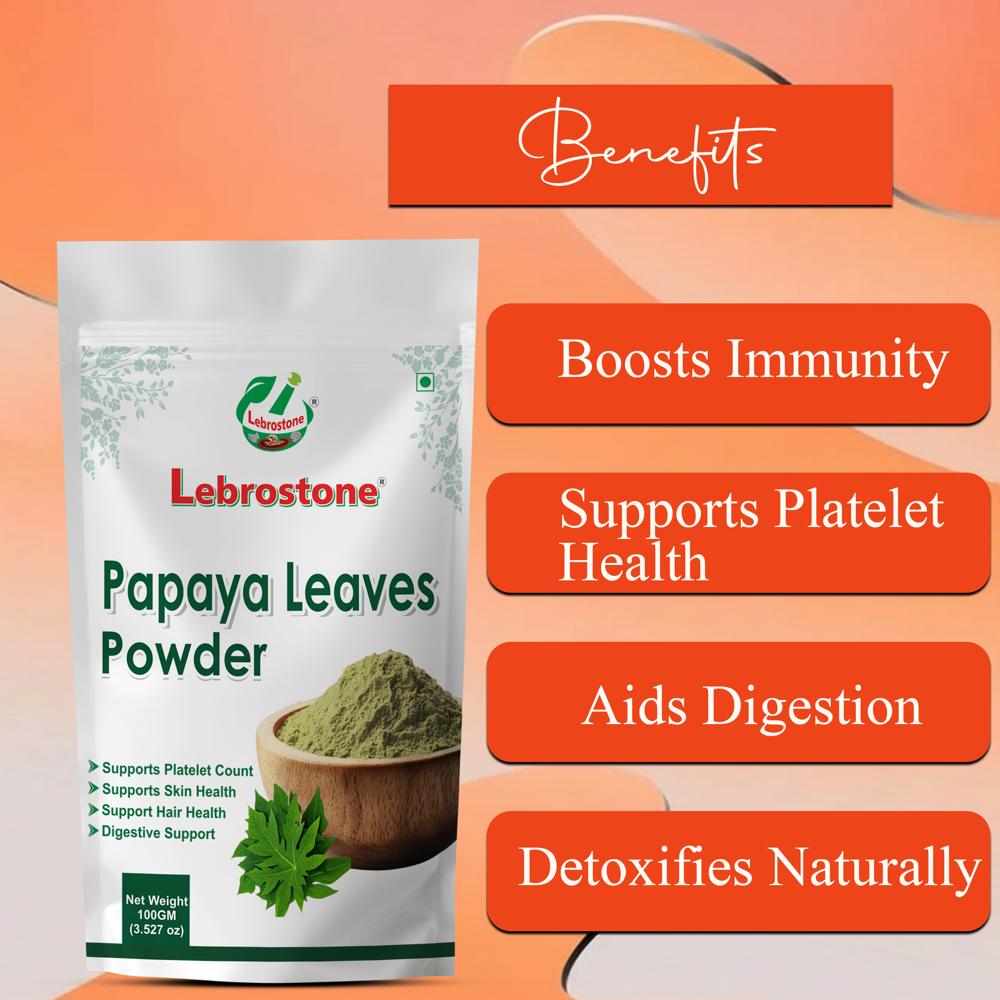 Lebrostone Papaya Leaves Powder Immunity Booster, Platelet Support & Natural Detox(100g)