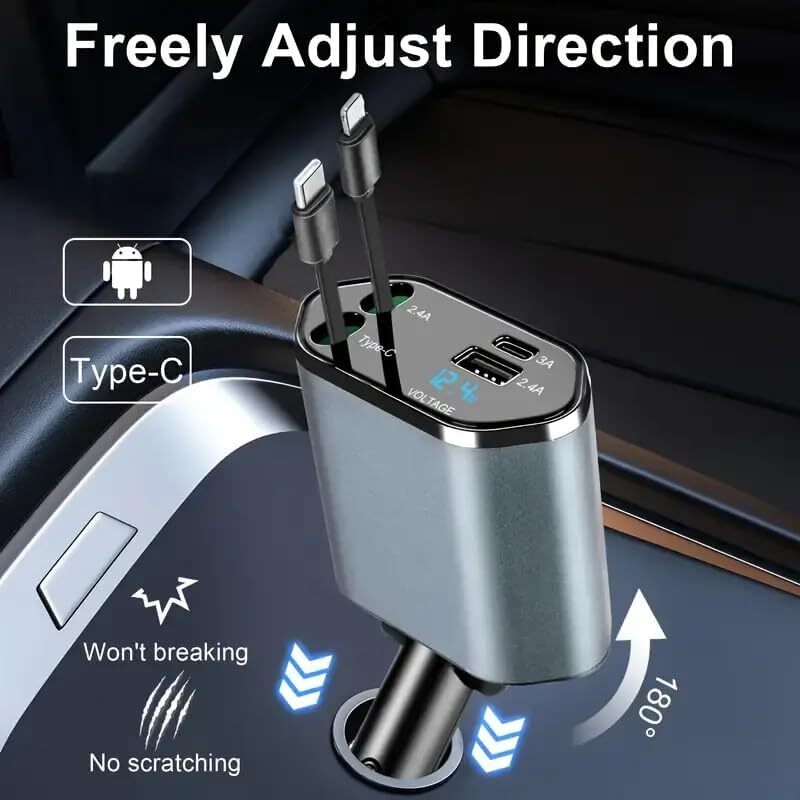 120W 4-in-1 Retractable Car Charger Charge