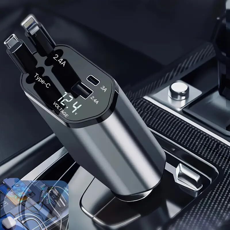 120W 4-in-1 Retractable Car Charger Charge