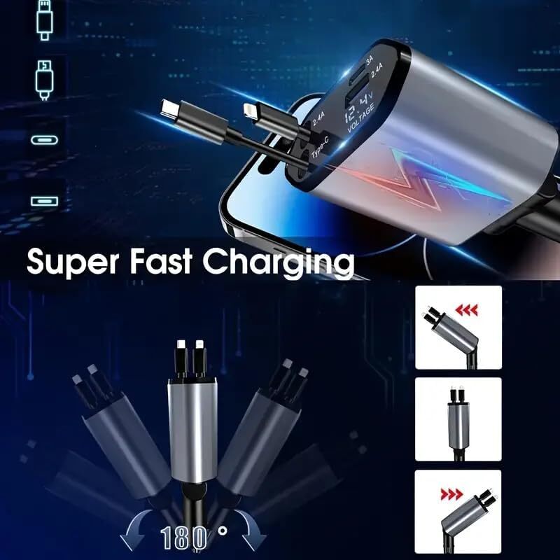 120W 4-in-1 Retractable Car Charger Charge