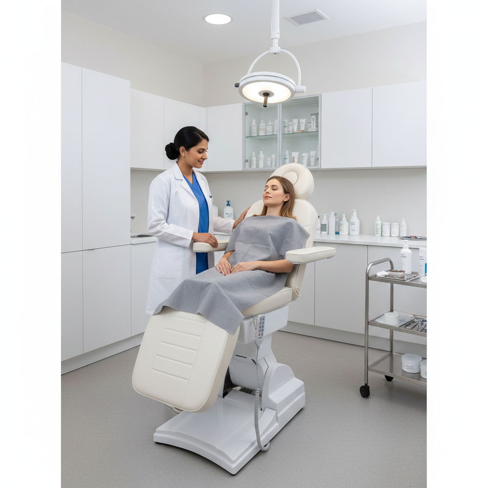 Remote Control Derma Chair - Foam, Leather, Pvc, 83x22x26-36 Inch | Adjustable Height, Maximum Load 150kg, Multi-functional For Dermatology And Hair Treatments