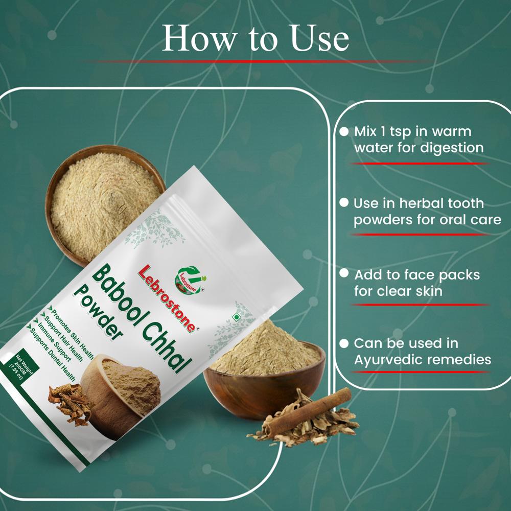 Lebrostone Babool Chhal Powder | Natural Dental Care | Strong Gums & Teeth | Skin & Digestive Wellness|200G