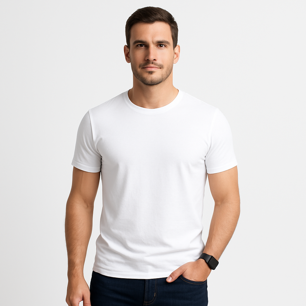 Mens  White Cotton T-shirt - Color: As Per Requirement