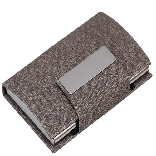 Professional Grey Fabric Finish Card Holder with Metal Branding Plate (SS-713)