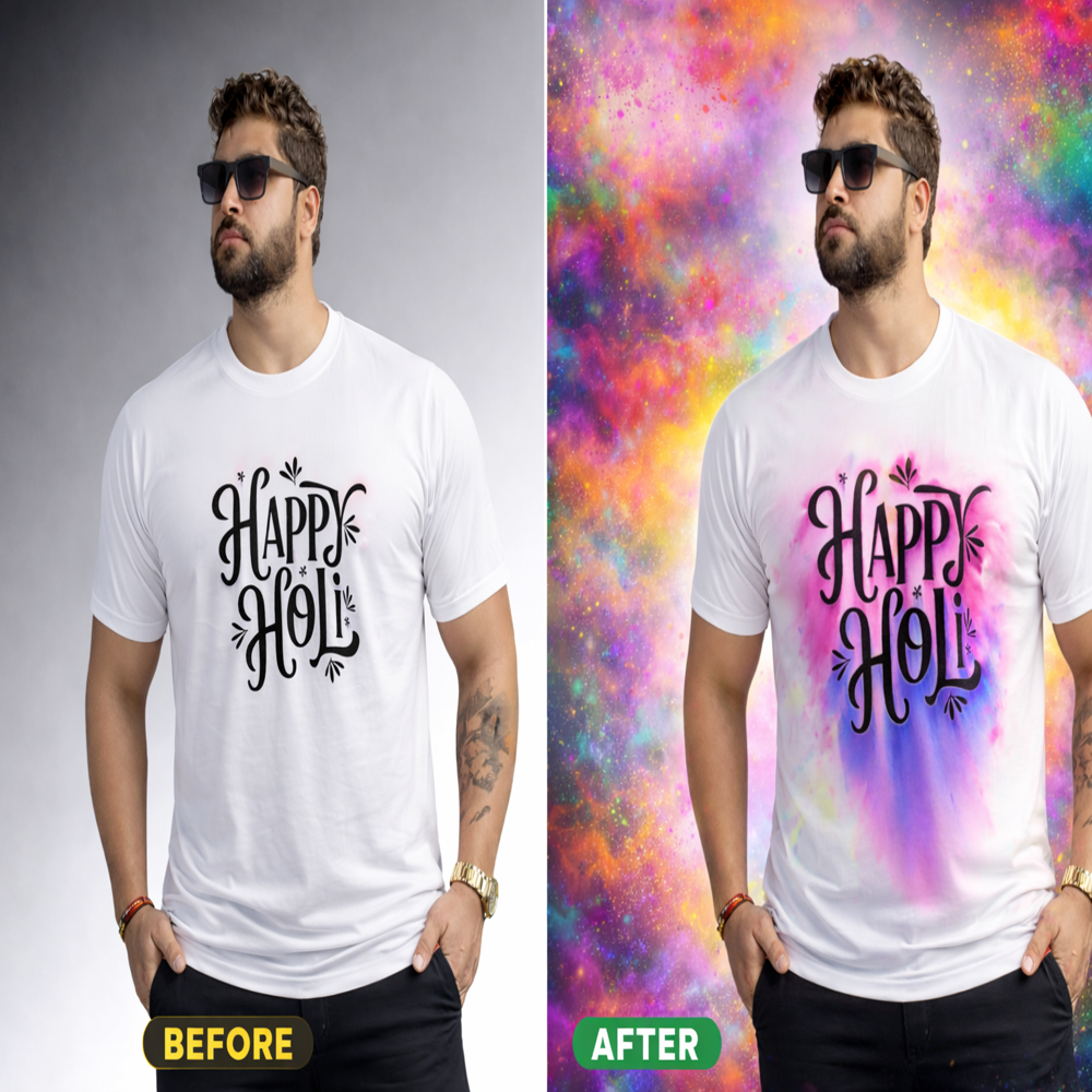 Holi Round Neck Full Sublimation T-shirt - Color: As Per Requirement