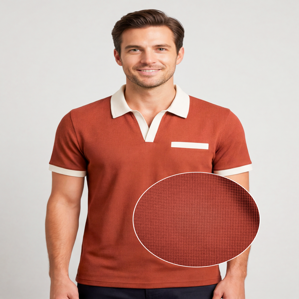 Rust Color Men's Waffle Collar T-shirt