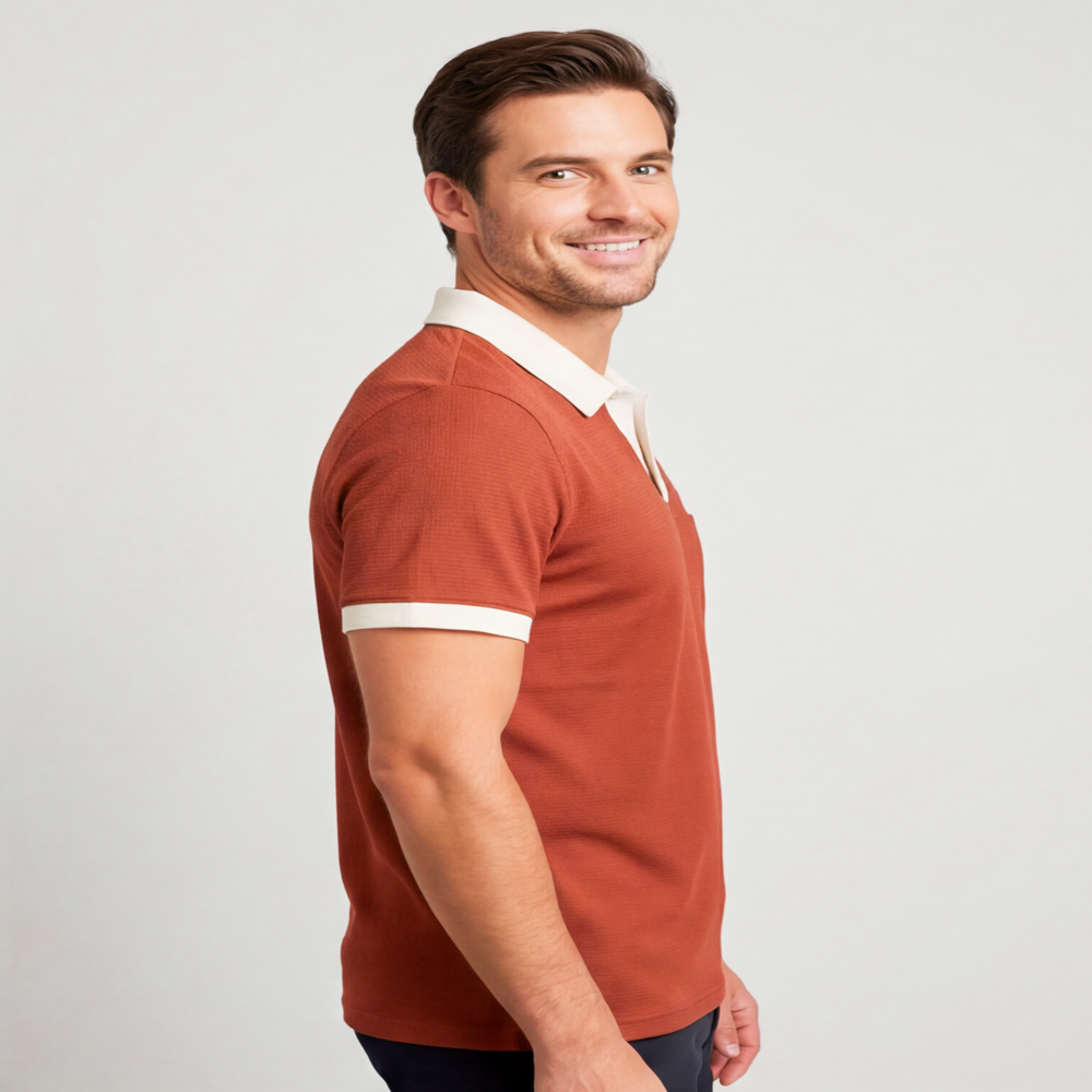 Rust Color Men's Waffle Collar T-shirt