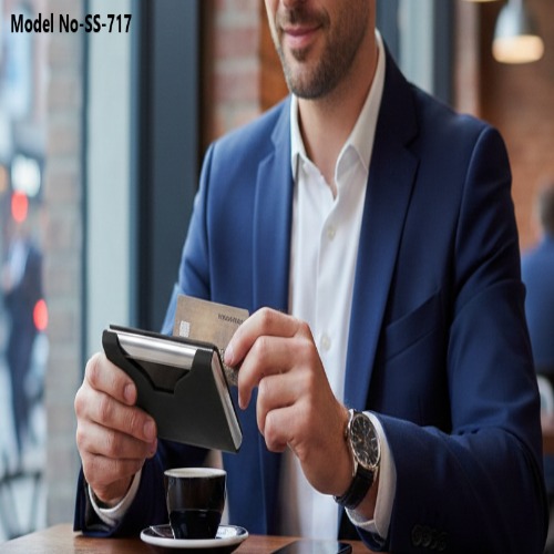 Black Leatherette Metal Visiting Card Holder (SS-717)