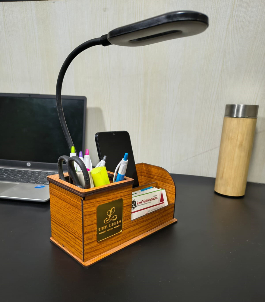 Wooden Desk Organizers With Lamp - Material: Premium Wood And Metal (Lamp Arm)