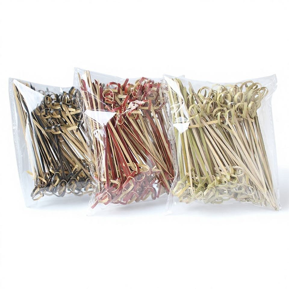 Cyan Red Black Flower String Disposable Biodegradable Bamboo Sticks