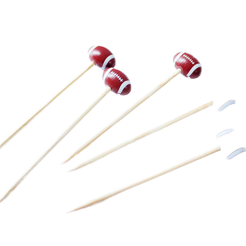 30pcs 3.54 Inch Football Shaped Bamboo Cocktail Picks