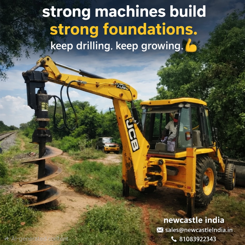 Backhoe Loader Mounted Earth Drilling Auger - Color: Yellow
