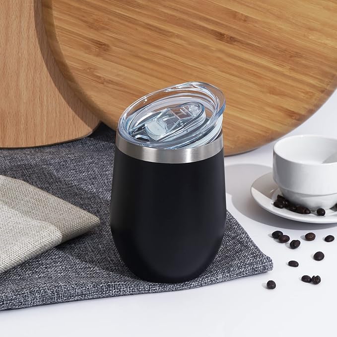 Stainless Steel Double Wall Vacuum Insulated Egg-Shaped Coffee Mug with Transparent Lid (SS-306)