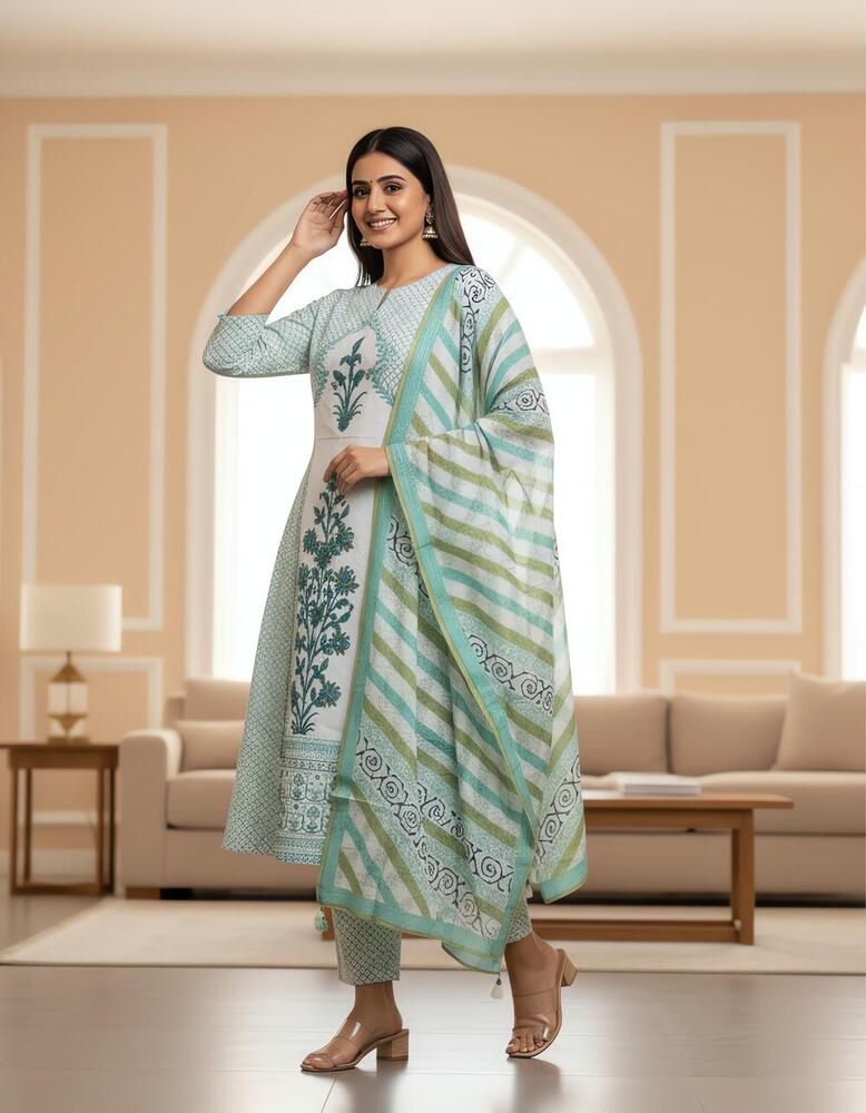 Beautiful Heavy Printed Cotton Fabric Top Bottom Dupatta