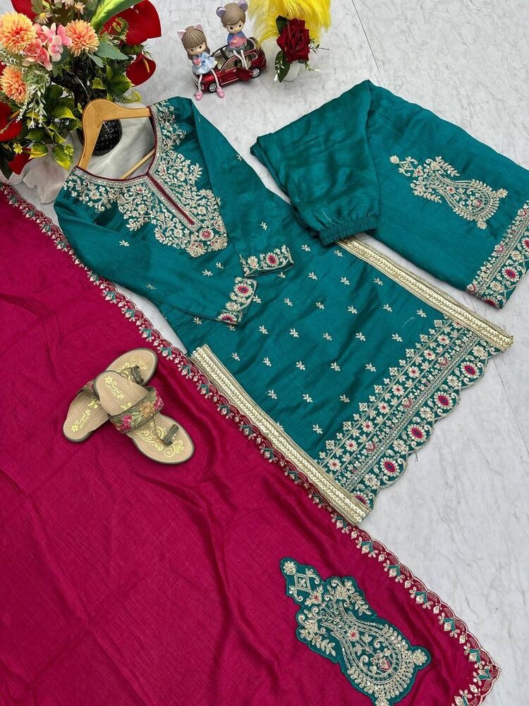 Designer Party Wear Top Plazzo And Dupatta Set