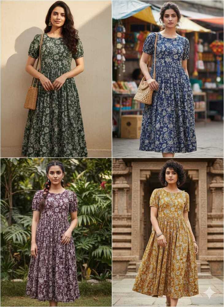 Ladies Pure Cotton Katha  Work Maxi