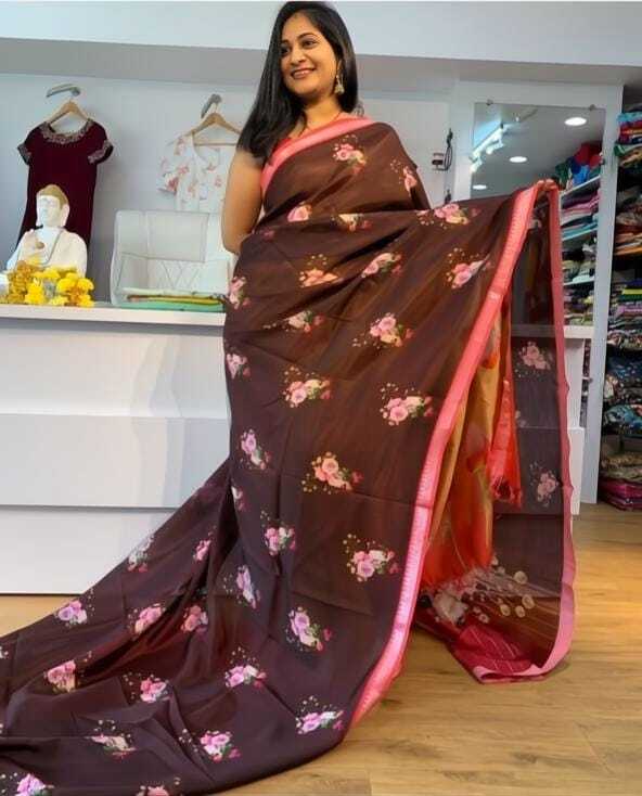 MG631 Ladies Soft Linen Digital Print Saree