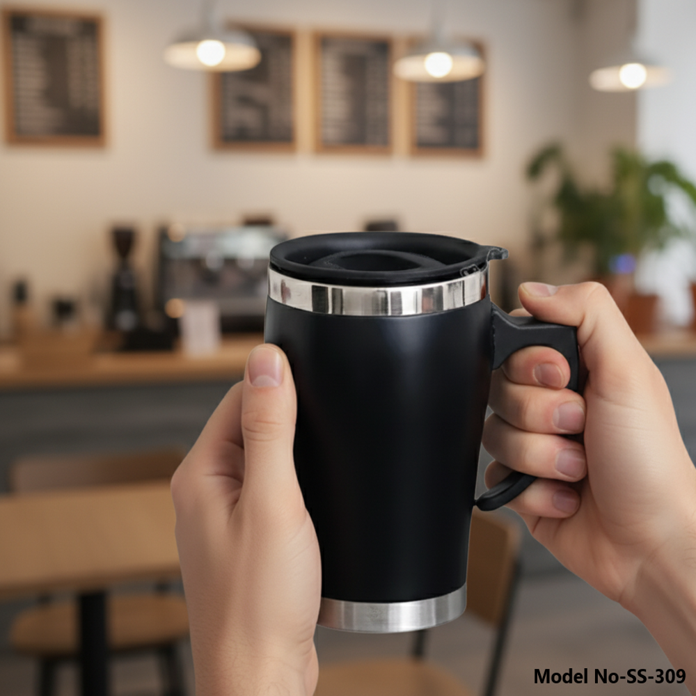 Insulated Coffee Mug with Easy-Grip Handle and Leak-Proof Lid (SS-309)