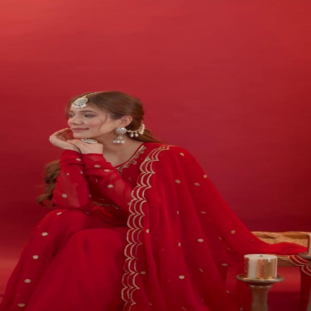 Women Red Festive Wear Gown