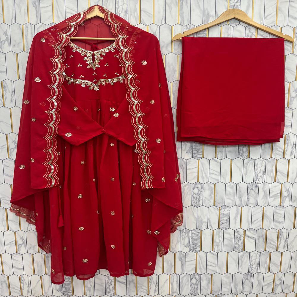 Women Red Festive Wear Gown
