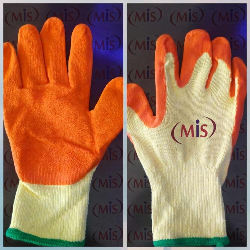 Rubber Coated Safety Gloves Cut Level-1 - Pu And Rubber, Large 10", Orange Yellow, Enhanced Grip, Ventilated Back, Elastic Wrist
