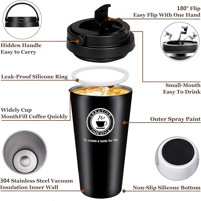 Stainless Steel Vacuum Insulated Travel Coffee Mug with Handle (SS-316)