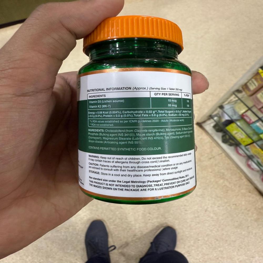 Pure Nutrition Vitamin D3+K2 Tab (for Immunity, Bones & Heart Health Veg Tablet)